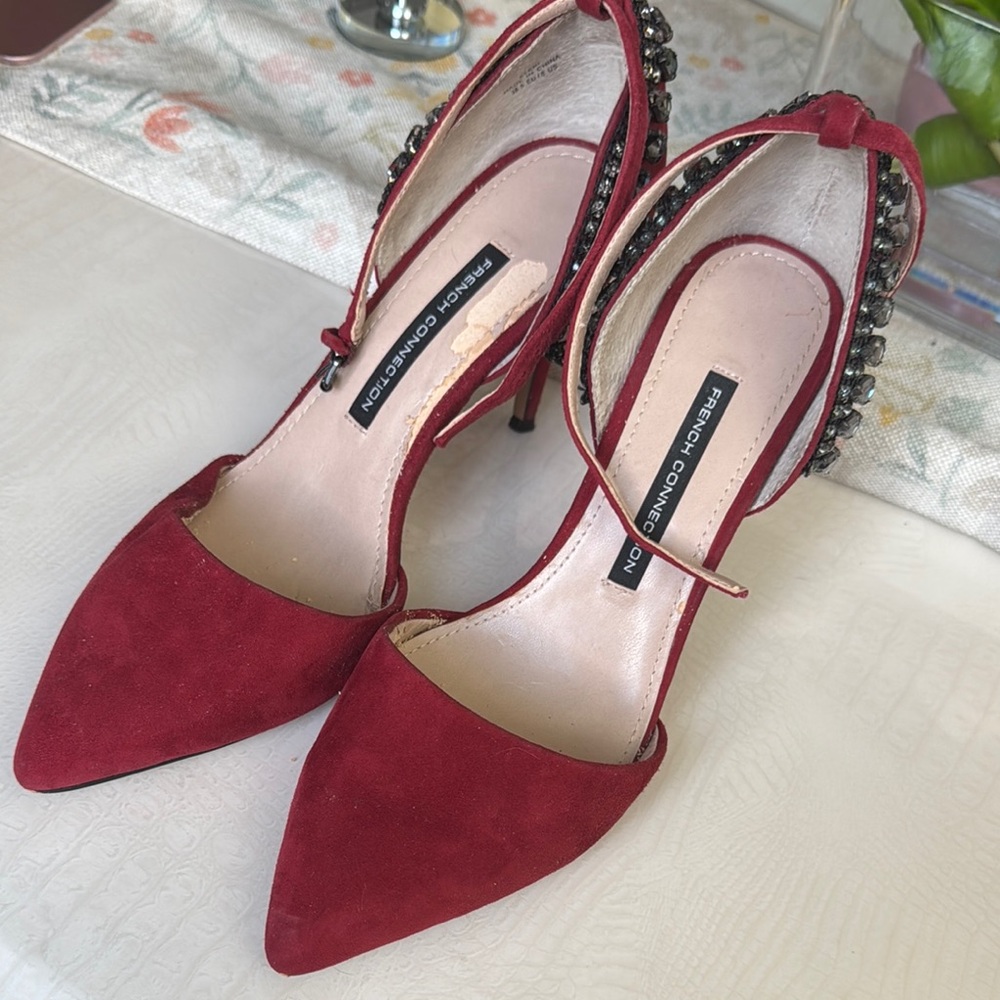 French Connection Red Slingback Heels with Studded Strap